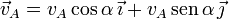 
\vec{v}_A = v_A\cos\alpha\,\vec{\imath} + v_A\,\mathrm{sen}\,\alpha\,\vec{\jmath}
