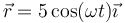 \vec{r}=5\cos(\omega t)\vec{\imath}