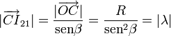 |\overrightarrow{CI}_{21}|=\frac{|\overrightarrow{OC}|}{\mathrm{sen}\beta}=\frac{R}{\mathrm{sen}^2\beta}=|\lambda|