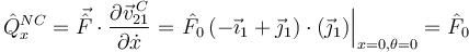 
\hat{Q}^{NC}_x = \vec{\hat{F}}\cdot\dfrac{\partial \vec{v}^{\,C}_{21}}{\partial\dot{x}}
= \left.\hat{F}_0\,(-\vec{\imath}_1+\vec{\jmath}_1)\cdot(\vec{\jmath}_1)\right|_{x=0, \theta=0}
=\hat{F}_0
