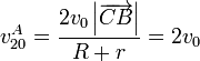 v^A_{20}=\frac{2v_0\left|\overrightarrow{CB}\right|}{R+r}=2v_0
