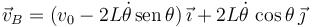 \vec{v}_B = (v_0 -2L\dot{\theta}\,\mathrm{sen}\,\theta)\,\vec{\imath} + 2L\dot{\theta}\,\cos\theta\,\vec{\jmath}