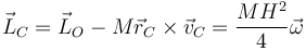 \vec{L}_C = \vec{L}_O-M\vec{r}_C\times\vec{v}_C = \frac{MH^2}{4}\vec{\omega}