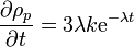 \frac{\partial{}\rho_p}{\partial{}t} = 3\lambda k \mathrm{e}^{-\lambda t}