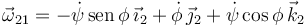 
\vec{\omega}_{21} = -\dot{\psi}\,\mathrm{sen}\,\phi\,\vec{\imath}_2 + \dot{\phi}\,\vec{\jmath}_2 + \dot{\psi}\cos\phi\,\vec{k}_2
