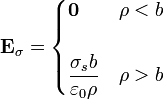 \mathbf{E}_\sigma = \begin{cases}\mathbf{0} & \rho < b \\ & \\ \displaystyle\frac{\sigma_sb}{\varepsilon_0\rho} & \rho > b\end{cases}