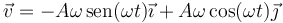 \vec{v}=-A\omega\,\mathrm{sen}(\omega t)\vec{\imath}+A\omega\cos(\omega t)\vec{\jmath}