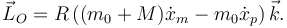 
\vec{L}_O = R\,((m_0+M)\dot{x}_m - m_0\dot{x}_p)\,\vec{k}.
