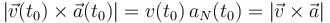 |\vec{v}(t_0)\times\vec{a}(t_0)|=v(t_0)\!\ a_N(t_0)=|\vec{v}\times\vec{a}|