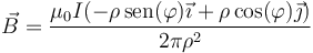 \vec{B}=\frac{\mu_0I(-\rho\,\mathrm{sen}(\varphi)\vec{\imath}+\rho\cos(\varphi)\vec{\jmath})}{2\pi\rho^2}