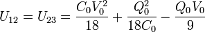 U_{12} = U_{23} = \frac{C_0V_0^2}{18}+\frac{Q_0^2}{18C_0}-\frac{Q_0V_0}{9}