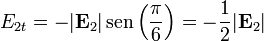 E_{2t} = -|\mathbf{E}_2|\,\mathrm{sen}\left(\frac{\pi}{6}\right) = -\frac{1}{2}|\mathbf{E}_2|