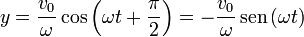 y = \frac{v_0}{\omega}\cos\left(\omega t +\frac{\pi}{2}\right)= -\frac{v_0}{\omega}\,\mathrm{sen}\,(\omega t)