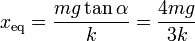 
  x_{\mathrm{eq}}=\dfrac{mg\tan\alpha}{k}=\dfrac{4mg}{3k}
