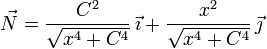 \vec{N}=\dfrac{C^2}{\sqrt{x^4+C^4}}\,\vec{\imath} + \dfrac{x^2}{\sqrt{x^4+C^4}}\,\vec{\jmath}