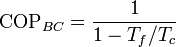 \mathrm{COP}_{BC}=\frac{1}{1-T_f/T_c}