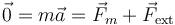 \vec{0}=m\vec{a}=\vec{F}_m+\vec{F}_\mathrm{ext}