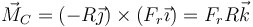 \vec{M}_C = (-R\vec{\jmath})\times(F_r\vec{\imath})=F_rR\vec{k}