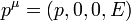 p^\mu = (p,0,0,E)\,