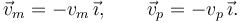 
\vec{v}_m = -v_m\,\vec{\imath}, \qquad \vec{v}_p = -v_p\,\vec{\imath}.
