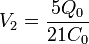 V_2 = \frac{5Q_0}{21C_0}