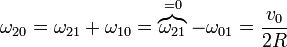 \omega_{20}=\omega_{21}+\omega_{10}=\overbrace{\omega_{21}}^{=0}-\omega_{01}=\frac{v_0}{2R}