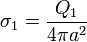 \sigma_1=\frac{Q_1}{4\pi a^2}