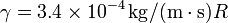 \gamma = 3.4\times 10^{-4}\,\mathrm{kg}/(\mathrm{m}\cdot\mathrm{s})R