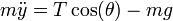 m\ddot{y}=T\cos(\theta)-mg