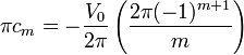 \pi c_m =-\frac{V_0}{2\pi}\left(\frac{2\pi (-1)^{m+1}}{m}\right)