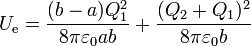 U_\mathrm{e} = \frac{(b-a)Q_1^2}{8\pi\varepsilon_0ab} +\frac{(Q_2+Q_1)^2}{8\pi\varepsilon_0b}