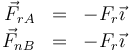 \begin{array}{rcl}
\vec{F}_{rA} & = & -F_r\vec{\imath}\\ 
\vec{F}_{nB} & = & -F_r\vec{\imath}
\end{array}