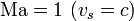\mathrm{Ma}=1\ (v_s = c)\,