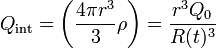 Q_\mathrm{int} = \left(\frac{4\pi r^3}{3}\rho\right) =
\frac{r^3 Q_0}{R(t)^3}