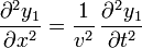 \frac{\partial^2 y_1}{\partial x^2}=\frac{1}{v^2}\,\frac{\partial^2 y_1}{\partial t^2}