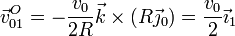 \vec{v}^O_{01}=-\frac{v_0}{2R}\vec{k}\times(R\vec{\jmath}_0)=\frac{v_0}{2}\vec{\imath}_1