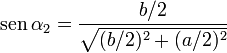 \mathrm{sen}\,\alpha_2 = \frac{b/2}{\sqrt{(b/2)^2+(a/2)^2}}