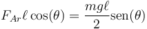 F_{Ar}\ell\cos(\theta) = \frac{mg\ell{}}{2}\mathrm{sen}(\theta)