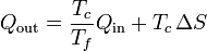 Q_\mathrm{out} = \frac{T_c}{T_f}Q_\mathrm{in} + T_c\,\Delta S