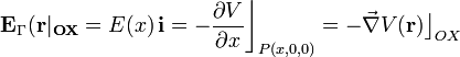 \mathbf{E}_\Gamma(\mathbf{r|_{OX}}=E(x)\!\ \mathbf{i}=-\frac{\partial V}{\partial x}\bigg\rfloor_{P(x,0,0)}=-\vec{\nabla}V(\mathbf{r})\big\rfloor_{OX}