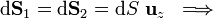 \mathrm{d} \mathbf{S}_1=\mathrm{d} \mathbf{S}_2=\mathrm{d}S\  \mathbf{u}_z\;\;\Longrightarrow\;\;