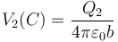 V_2(C) = \frac{Q_2}{4\pi\varepsilon_0 b}