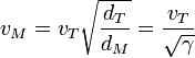 v_M = v_T\sqrt{\frac{d_T}{d_M}}= \frac{v_T}{\sqrt{\gamma}}