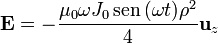 \mathbf{E} = -\frac{\mu_0\omega J_0\,\mathrm{sen}\,(\omega t)\rho^2}{4}\mathbf{u}_z