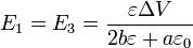 E_1 = E_3 = \frac{\varepsilon \Delta V}{2b\varepsilon+a\varepsilon_0}