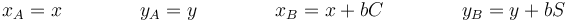 x_A = x\qquad\qquad y_A = y\qquad\qquad x_B=x+bC\qquad\qquad y_B=y+bS