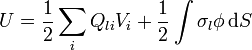 U = \frac{1}{2}\sum_i Q_{li}V_i + \frac{1}{2}\int \sigma_l \phi\,\mathrm{d}S