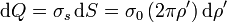 \mathrm{d}Q=\sigma_s\,\mathrm{d}S= \sigma_0\,(2\pi\rho')\,\mathrm{d}\rho'