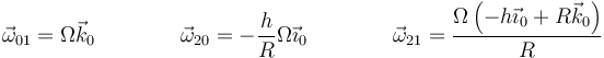 \vec{\omega}_{01}=\Omega\vec{k}_0\qquad\qquad \vec{\omega}_{20}=-\frac{h}{R}\Omega\vec{\imath}_0\qquad\qquad\vec{\omega}_{21}=\frac{\Omega\left(-h\vec{\imath}_0+R\vec{k}_0\right)}{R}