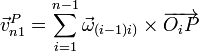 \vec{v}^P_{n1}=\sum_{i=1}^{n-1}\vec{\omega}_{(i-1)i)}\times\overrightarrow{O_iP}
